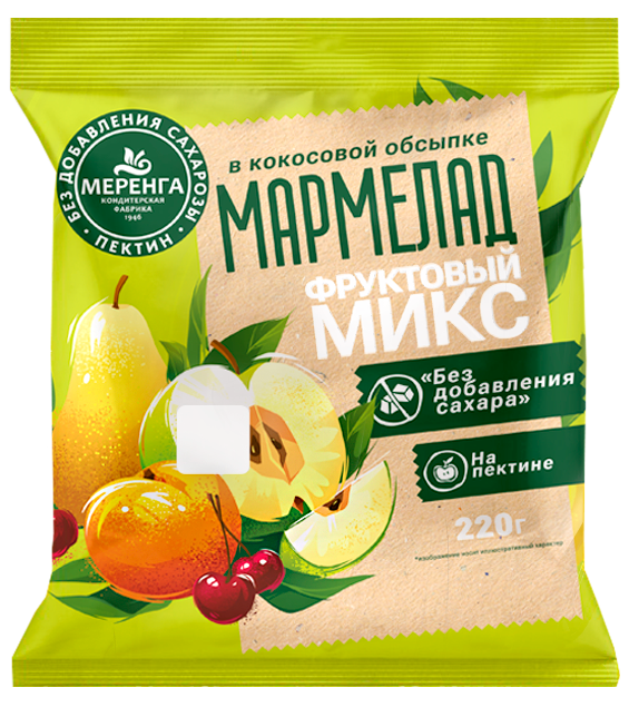 №1 Меренга Мармелад без сахара в кокосовой обсыпке Фруктовый микс, 220г   в Всеволожске