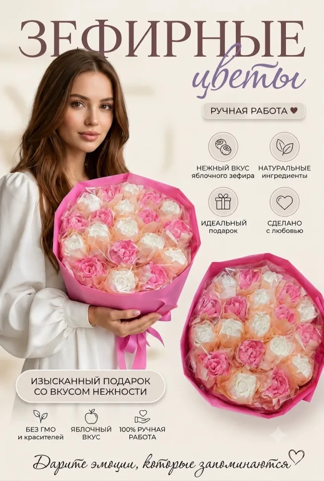  Букет Зефирный Размер XL бело-розовый,350г в Всеволожске